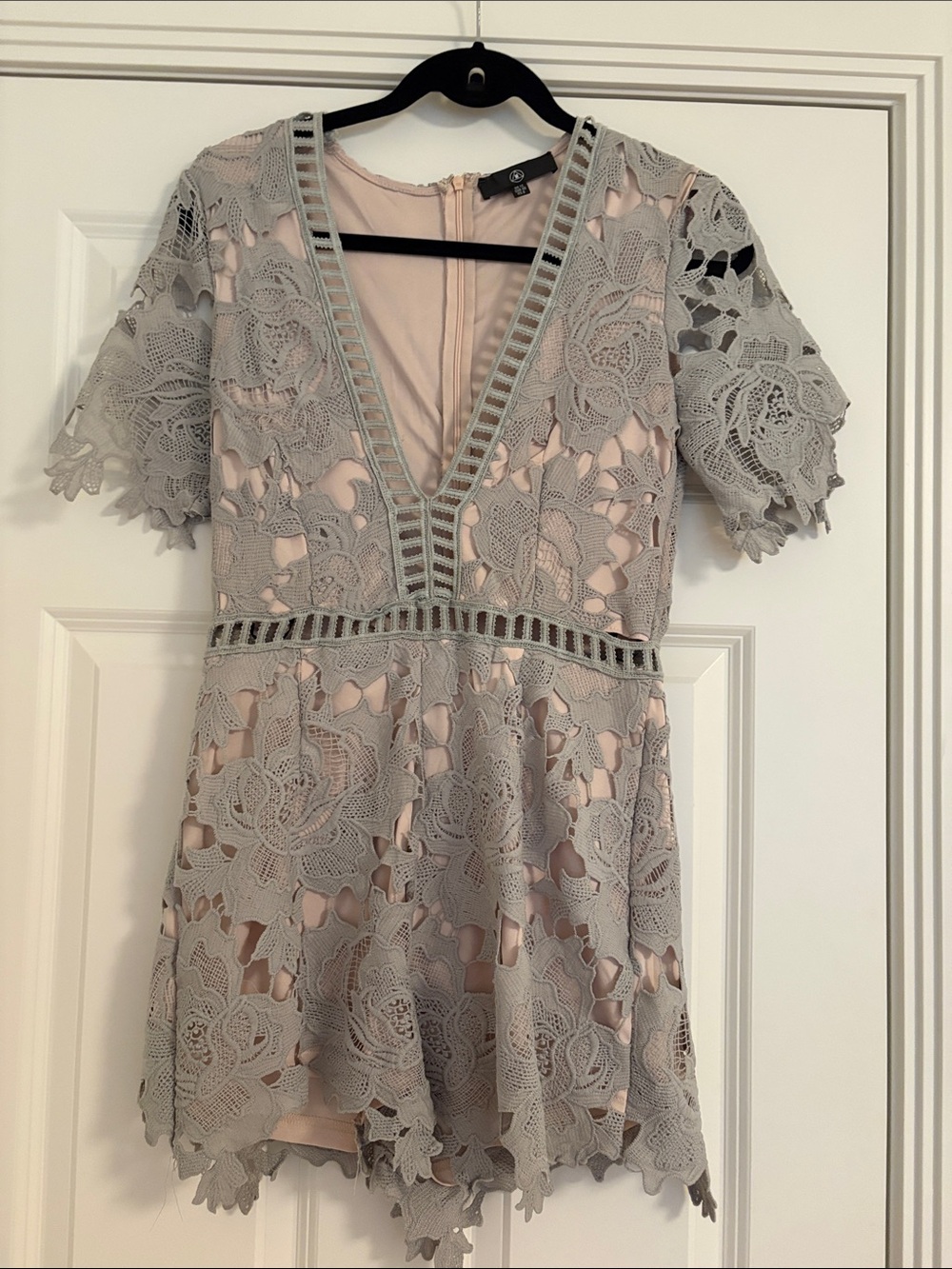 Women's Gray Lace Mini Skirt with cream colored Lining